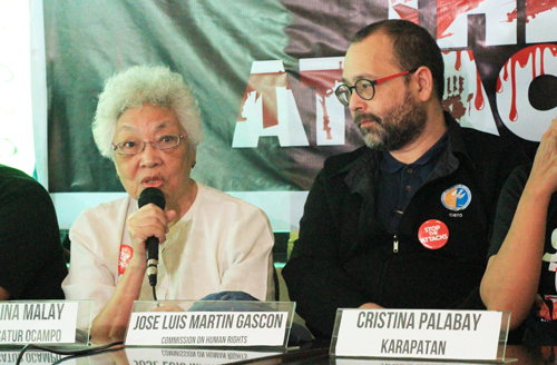 「不当逮捕」を強く非難するカロリーナ・マライさん=1日午前10時ごろ、首都圏ケソン市で森永亨撮影