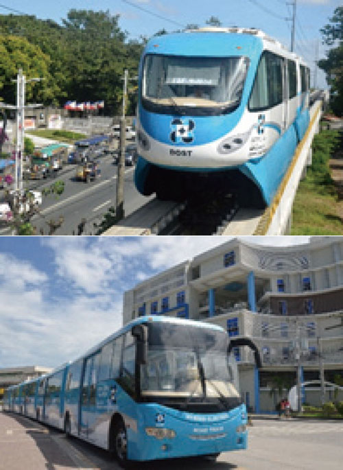 無人軌道交通システム(モノレールタイプ・上)とハイブリッド無軌道列車(下)