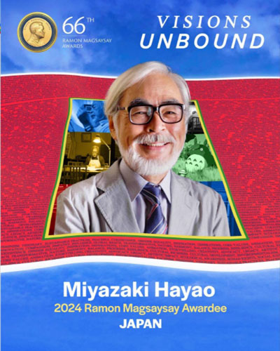 2024年のラモン・マグサイサイ賞に選ばれた宮崎駿監督=ラモン・マグサイサイ財団提供